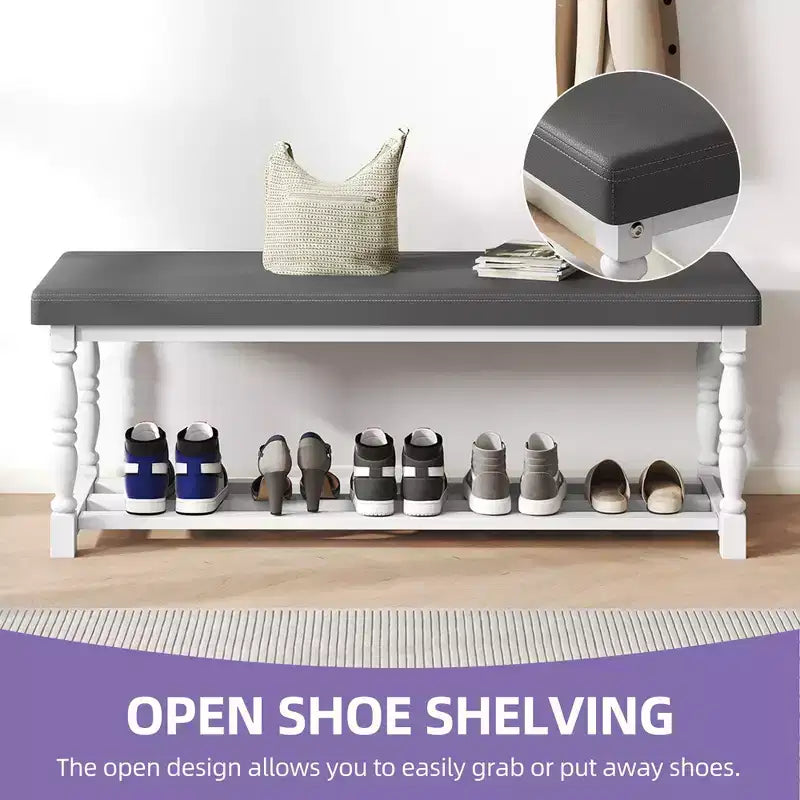 Banc à chaussures d’entrée avec assise rembourrée et rangement pour 5-6 paires de chaussures, étagère à chaussures