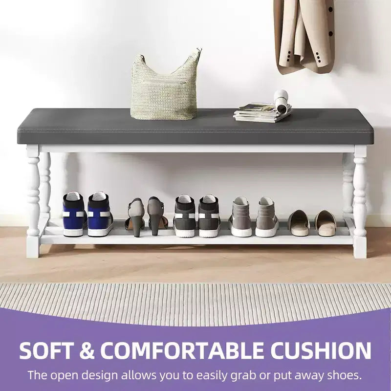 Banc à chaussures d’entrée avec assise rembourrée et rangement pour 5-6 paires de chaussures, étagère à chaussures