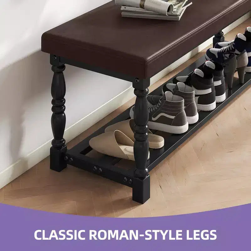 Banc à chaussures d’entrée avec assise rembourrée et rangement pour 5-6 paires de chaussures, étagère à chaussures