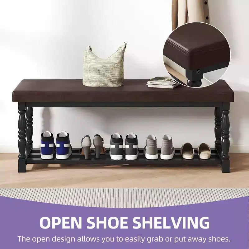 Banc à chaussures d’entrée avec assise rembourrée et rangement pour 5-6 paires de chaussures, étagère à chaussures