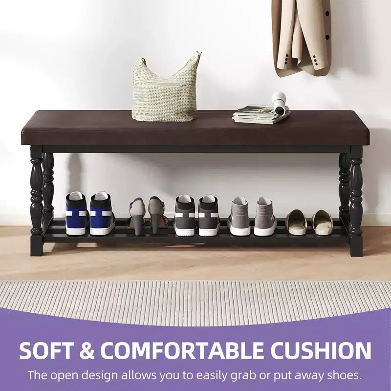 Banc à chaussures d’entrée avec assise rembourrée et rangement pour 5-6 paires de chaussures, étagère à chaussures
