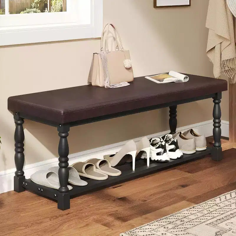 Banc à chaussures d’entrée avec assise rembourrée et rangement pour 5-6 paires de chaussures, étagère à chaussures