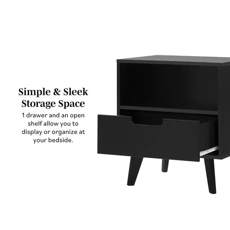 Mid-Century Modern Nightstand with Drawer and Tapered Legs