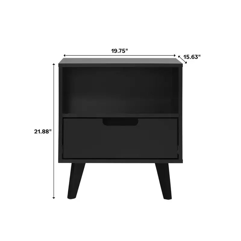 Mid-Century Modern Nightstand with Drawer and Tapered Legs