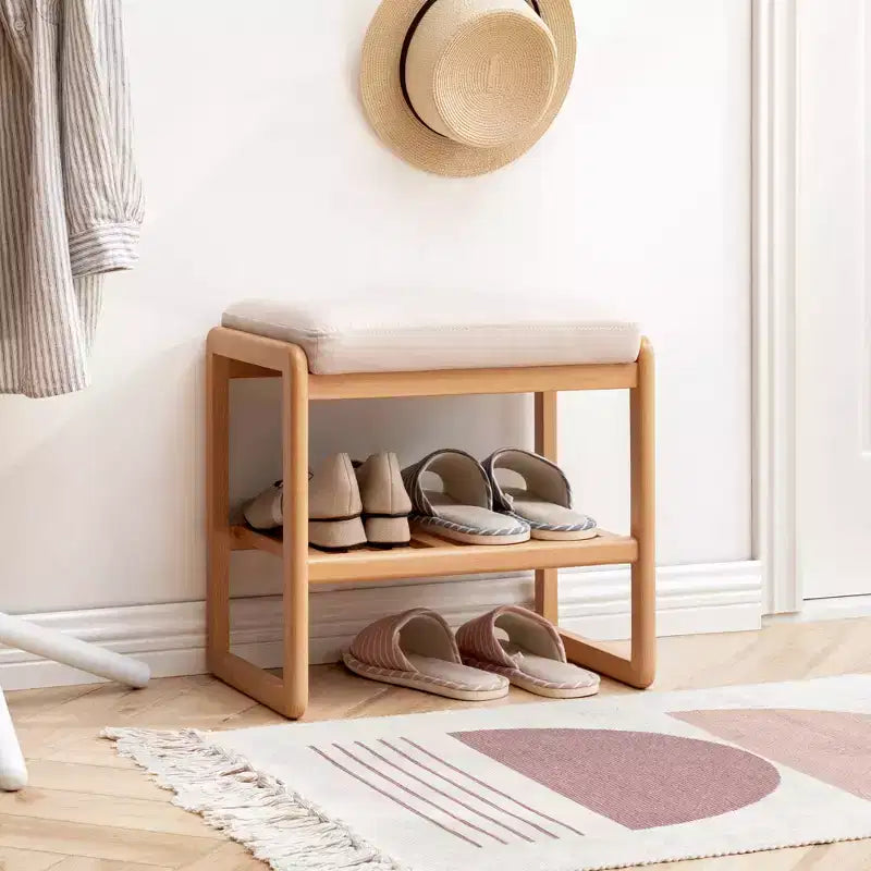 Schuhbank aus massivem Naturholz, Schuhregal aus Buchenholz mit hoch belastbarem Schwammkissen