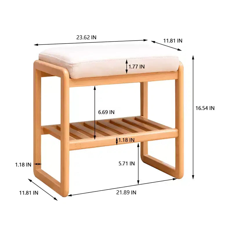 Schuhbank aus massivem Naturholz, Schuhregal aus Buchenholz mit hoch belastbarem Schwammkissen