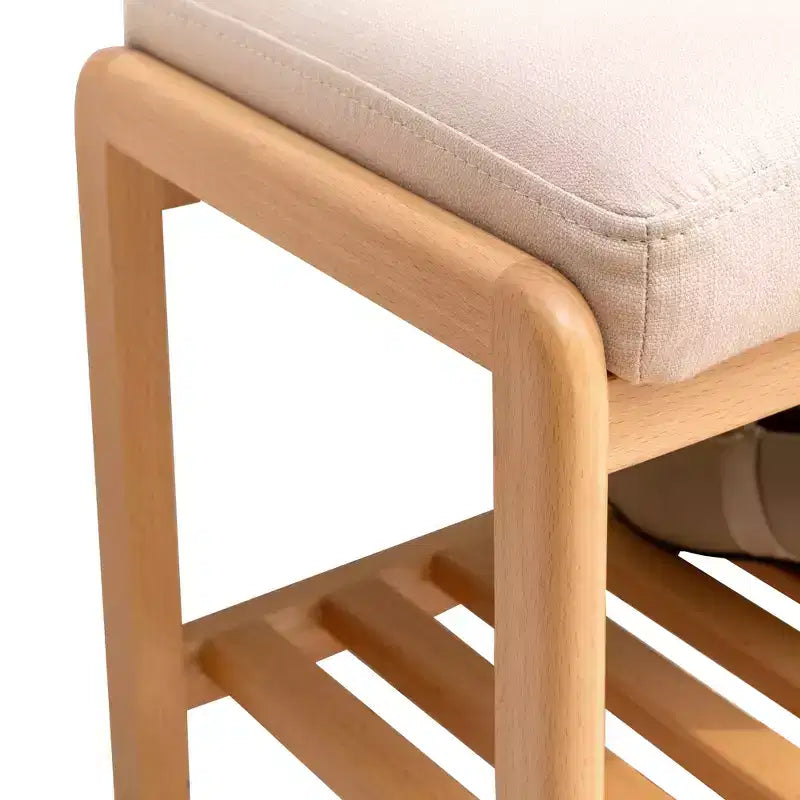 Banc à chaussures en bois massif naturel, rangement-organisateur en hêtre avec coussin en mousse à haute résilience