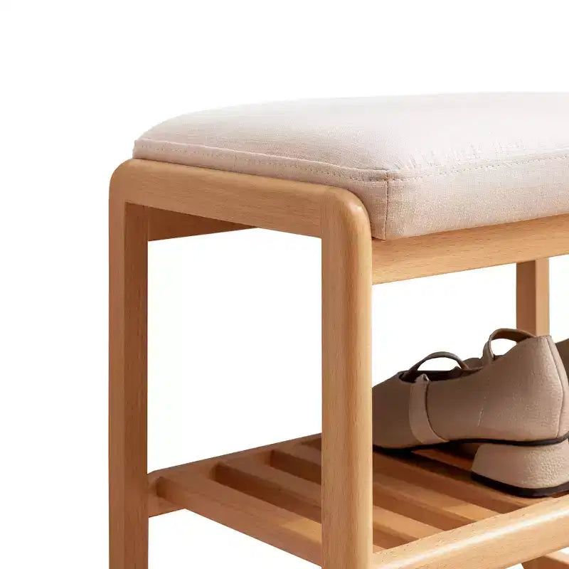 Schuhbank aus massivem Naturholz, Schuhregal aus Buchenholz mit hoch belastbarem Schwammkissen