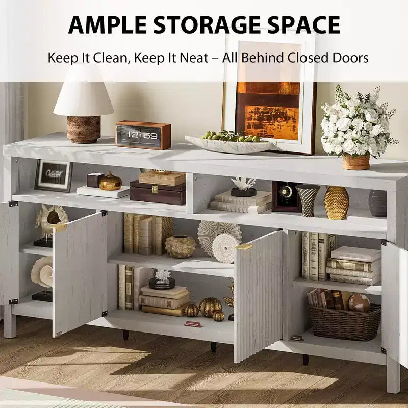 Buffet moderne à cannelures, meuble de rangement à 4 portes avec étagères réglables, pour salle à manger, salon et entrée