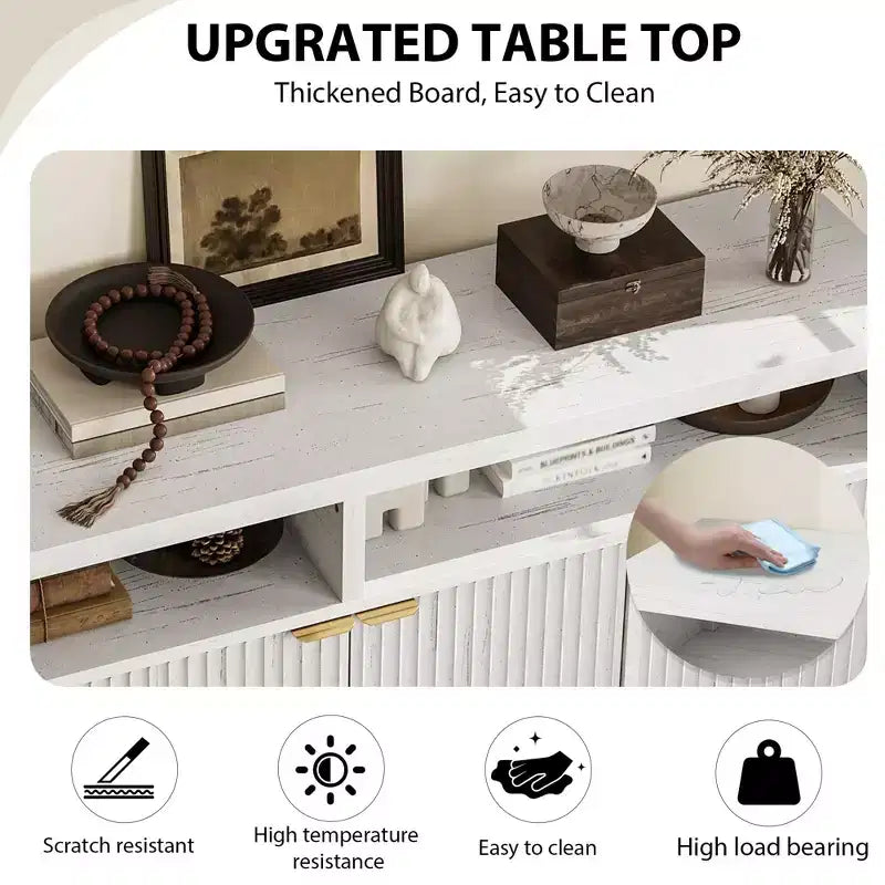 Buffet moderne à cannelures, meuble de rangement à 4 portes avec étagères réglables, pour salle à manger, salon et entrée