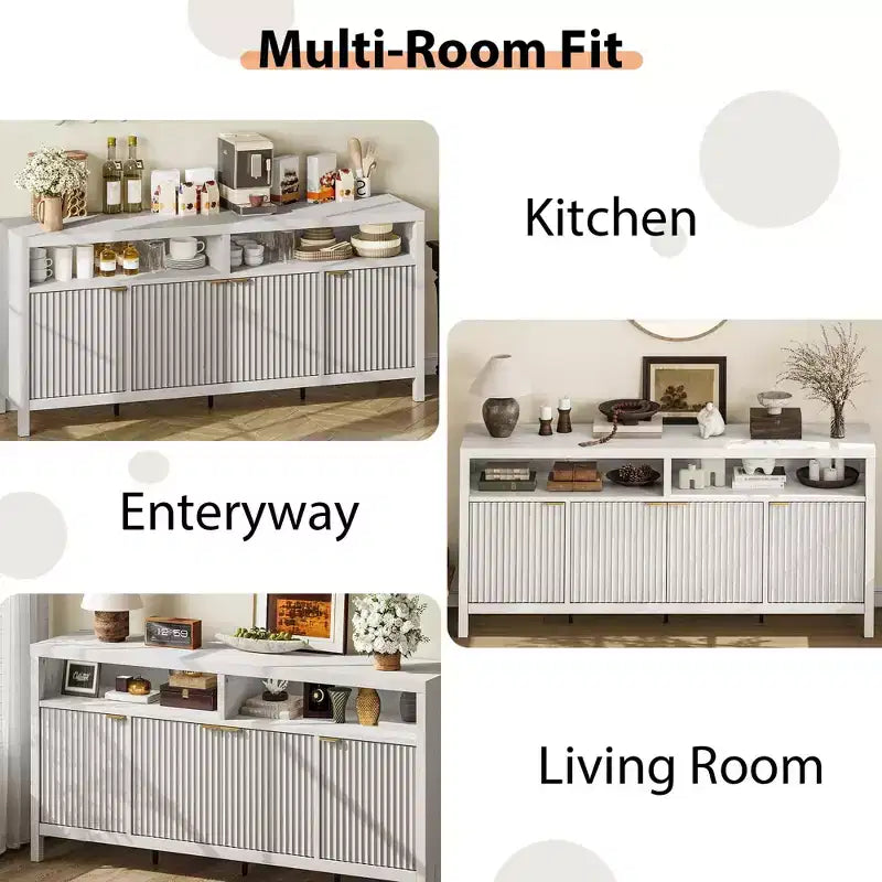 Buffet moderne à cannelures, meuble de rangement à 4 portes avec étagères réglables, pour salle à manger, salon et entrée