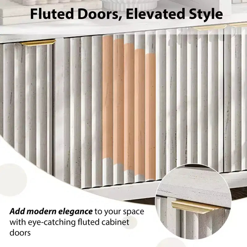 Buffet moderne à cannelures, meuble de rangement à 4 portes avec étagères réglables, pour salle à manger, salon et entrée