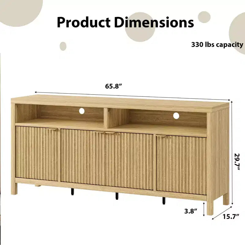 Buffet moderne à cannelures, meuble de rangement à 4 portes avec étagères réglables, pour salle à manger, salon et entrée