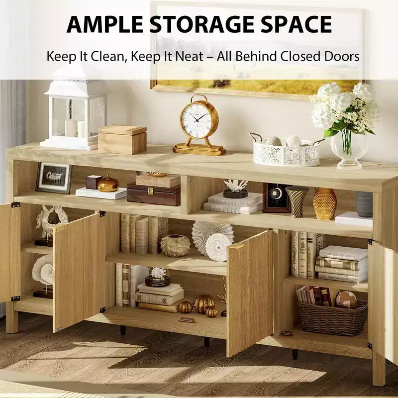 Buffet moderne à cannelures, meuble de rangement à 4 portes avec étagères réglables, pour salle à manger, salon et entrée