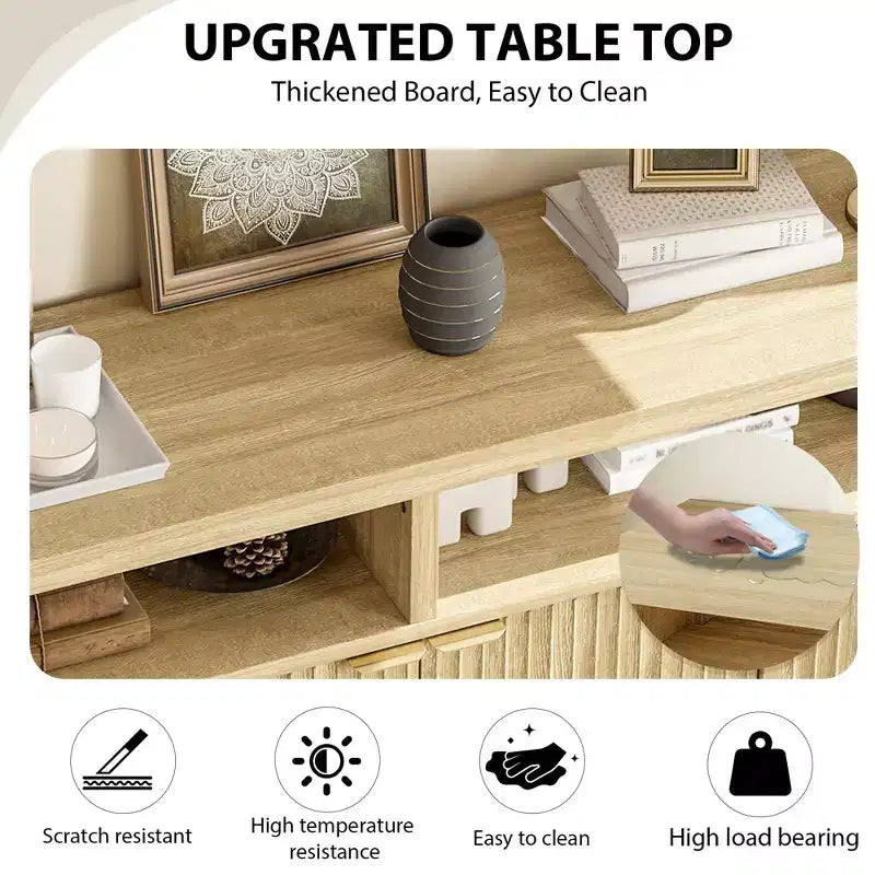 Buffet moderne à cannelures, meuble de rangement à 4 portes avec étagères réglables, pour salle à manger, salon et entrée