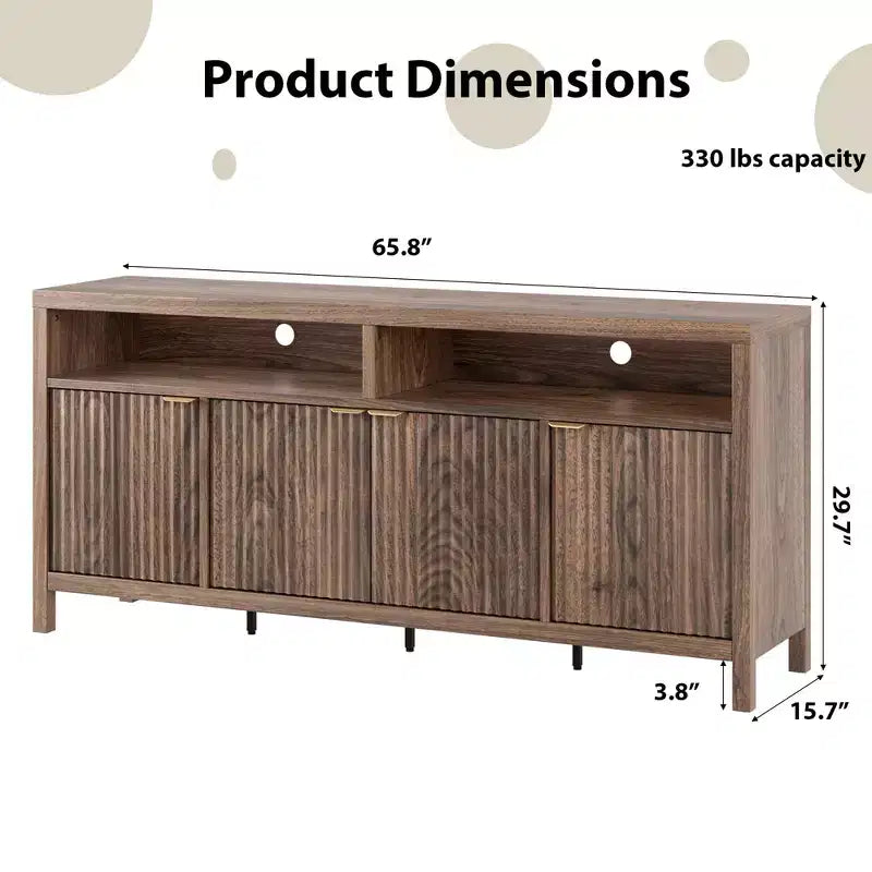 Buffet moderne à cannelures, meuble de rangement à 4 portes avec étagères réglables, pour salle à manger, salon et entrée