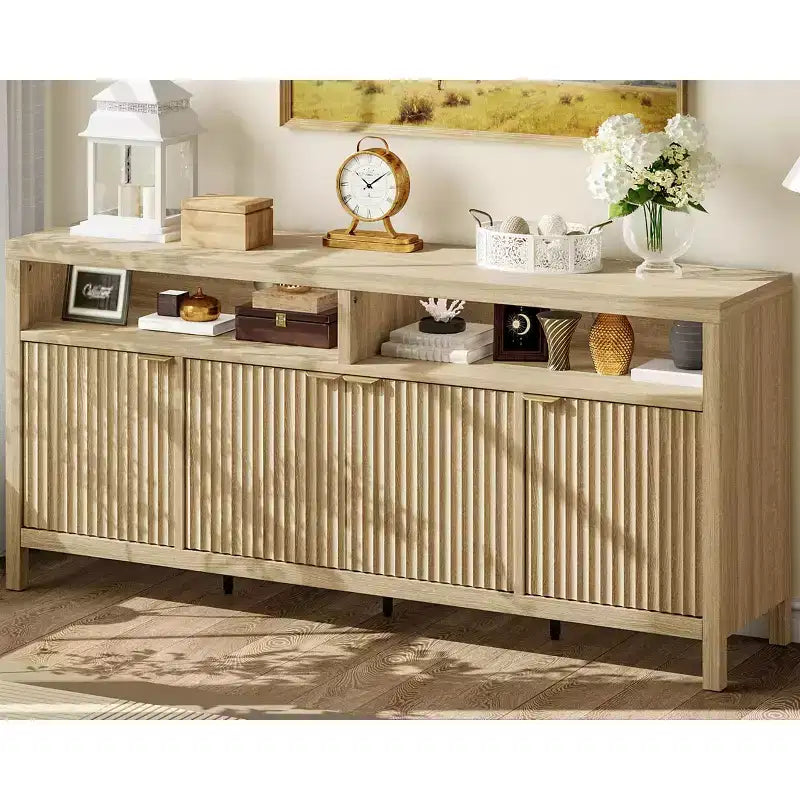 Buffet moderne à cannelures, meuble de rangement à 4 portes avec étagères réglables, pour salle à manger, salon et entrée