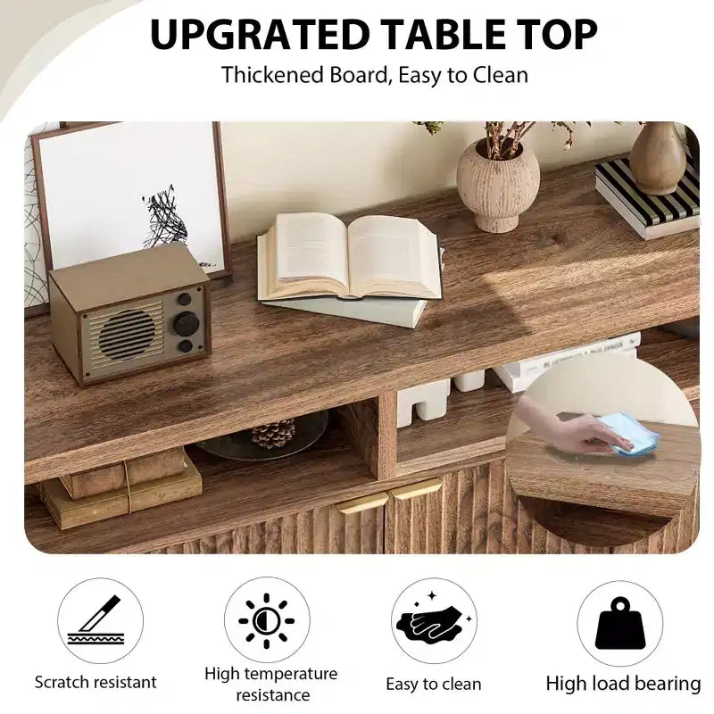 Buffet moderne à cannelures, meuble de rangement à 4 portes avec étagères réglables, pour salle à manger, salon et entrée
