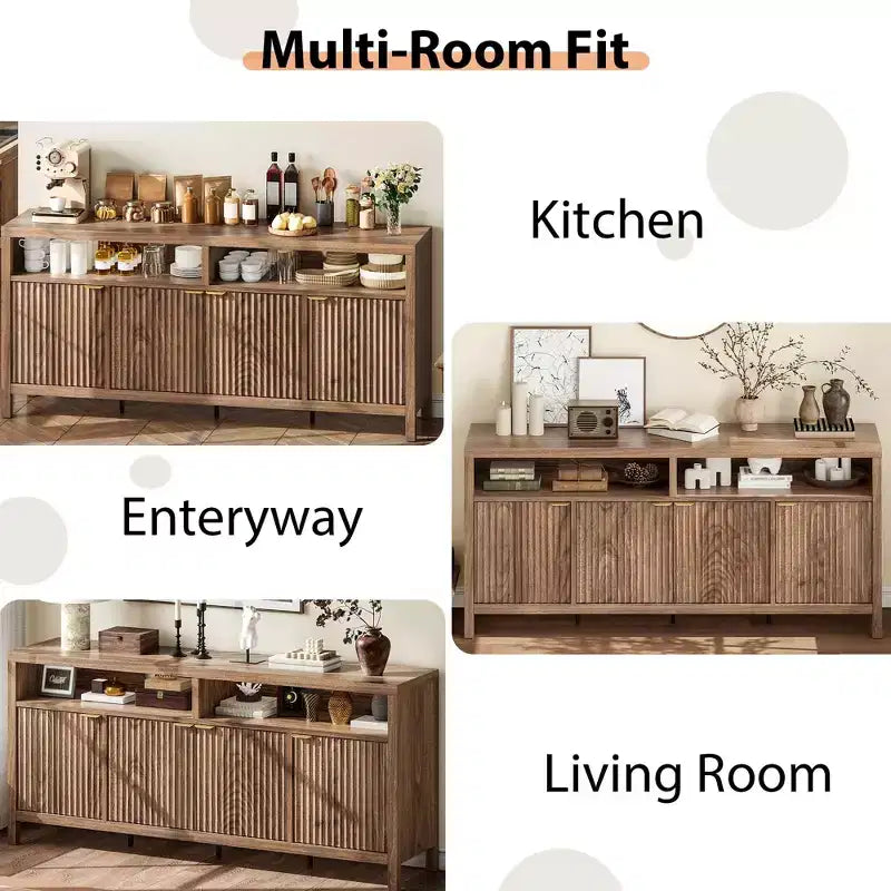 Buffet moderne à cannelures, meuble de rangement à 4 portes avec étagères réglables, pour salle à manger, salon et entrée