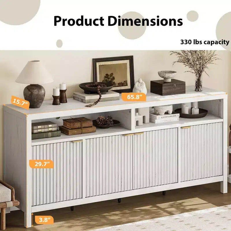 Buffet moderne à cannelures, meuble de rangement à 4 portes avec étagères réglables, pour salle à manger, salon et entrée