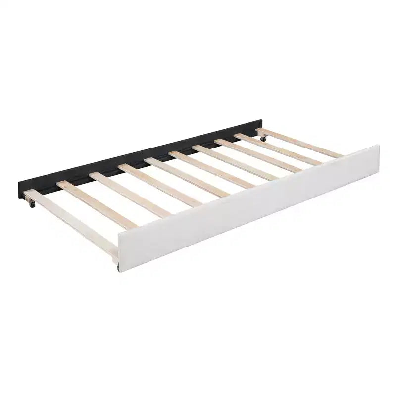 Gepolstertes Tagesbett in Einzelbettgröße mit Ausziehbett, Tagesbettgestell mit Armlehnen, Schlafsofa für Wohnzimmer und Schlafzimmer, Beige