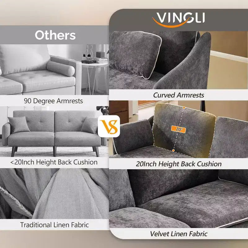 Übergangsstil-Zweisitzersofa mit paspelierten T-Sitzkissen und Leinenmischgewebe