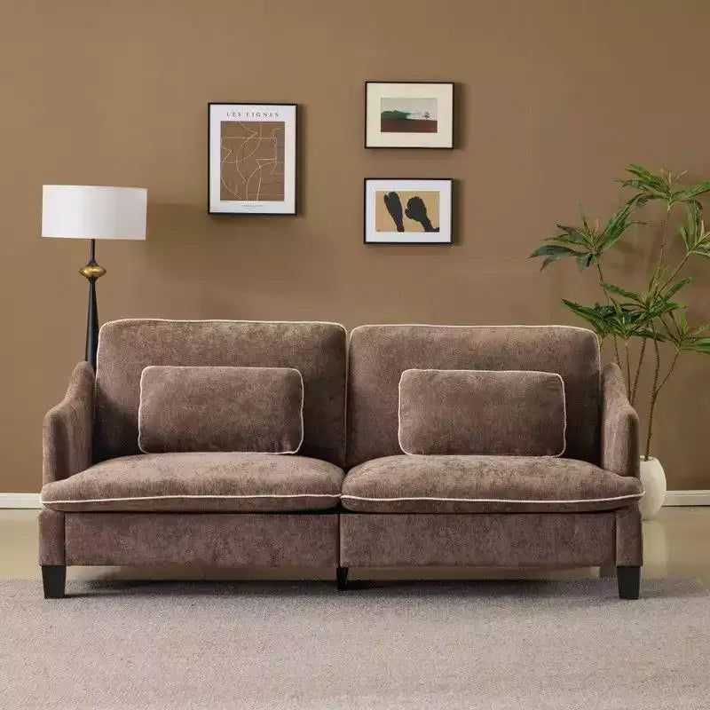 Übergangsstil-Zweisitzersofa mit paspelierten T-Sitzkissen und Leinenmischgewebe