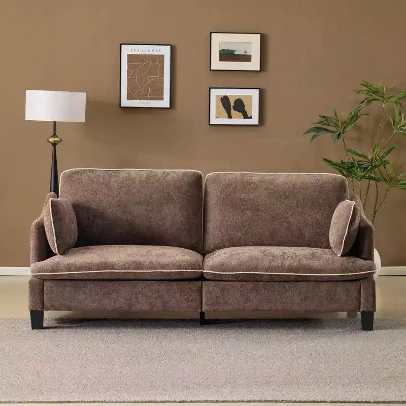 Übergangsstil-Zweisitzersofa mit paspelierten T-Sitzkissen und Leinenmischgewebe