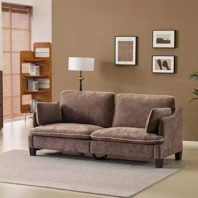 Übergangsstil-Zweisitzersofa mit paspelierten T-Sitzkissen und Leinenmischgewebe