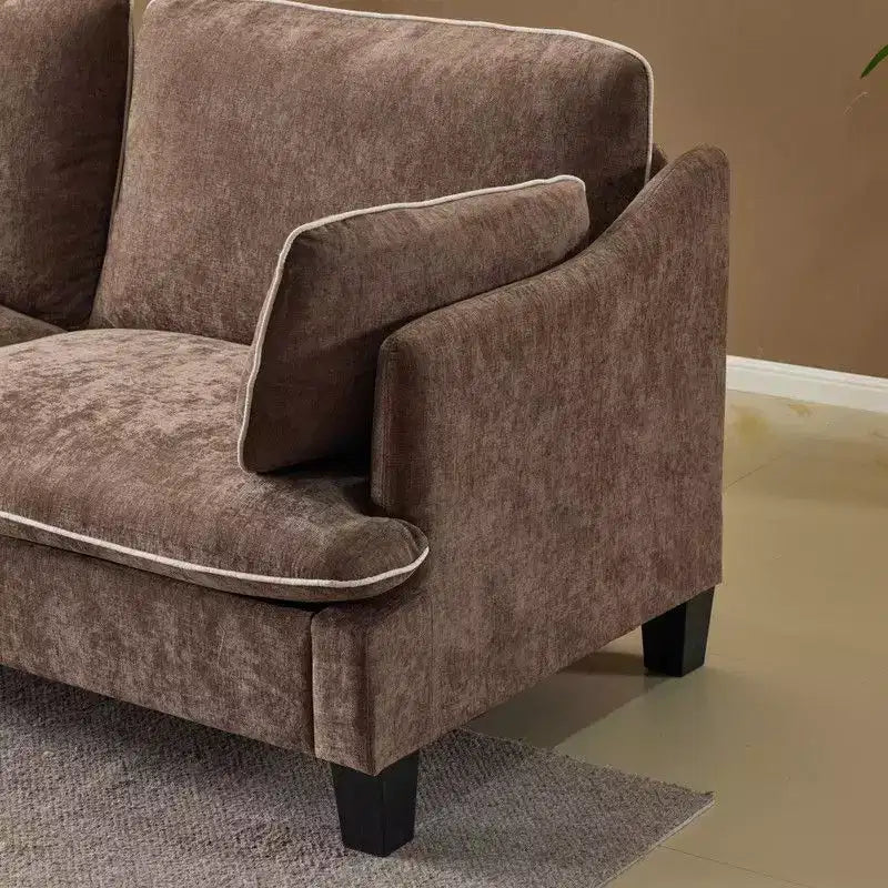 Übergangsstil-Zweisitzersofa mit paspelierten T-Sitzkissen und Leinenmischgewebe
