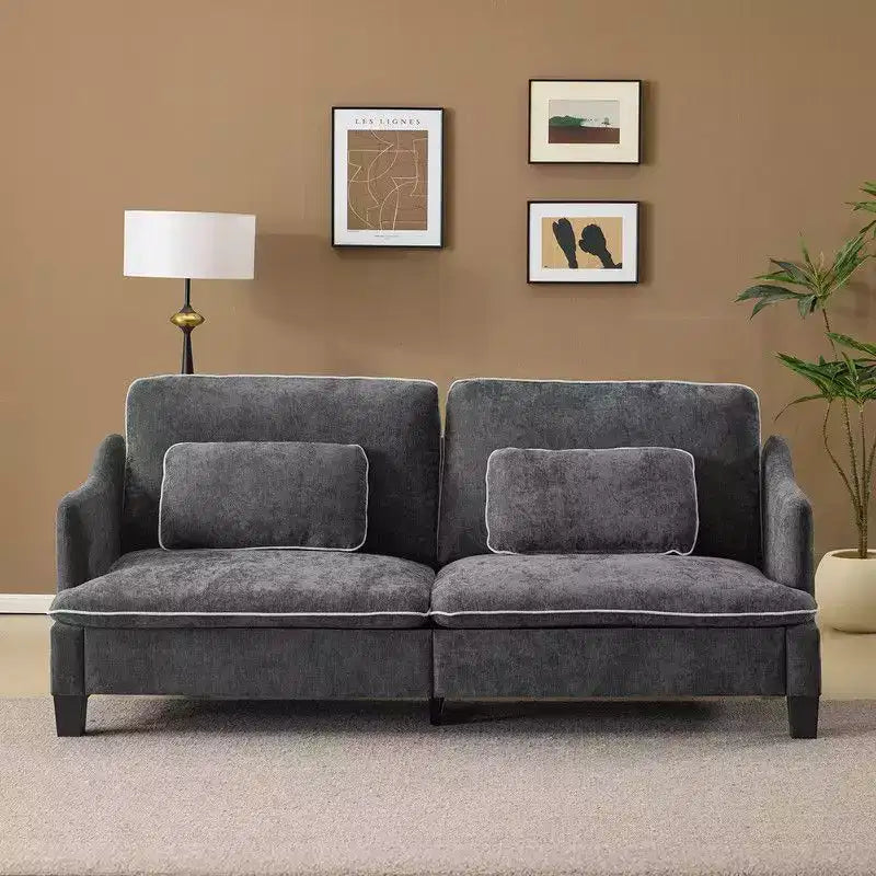 Übergangsstil-Zweisitzersofa mit paspelierten T-Sitzkissen und Leinenmischgewebe