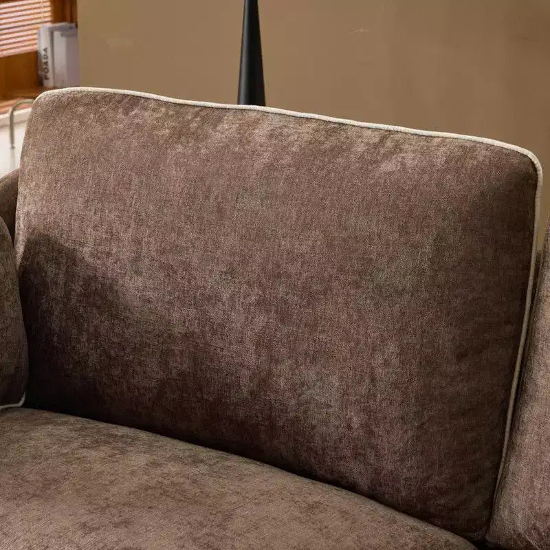 Übergangsstil-Zweisitzersofa mit paspelierten T-Sitzkissen und Leinenmischgewebe