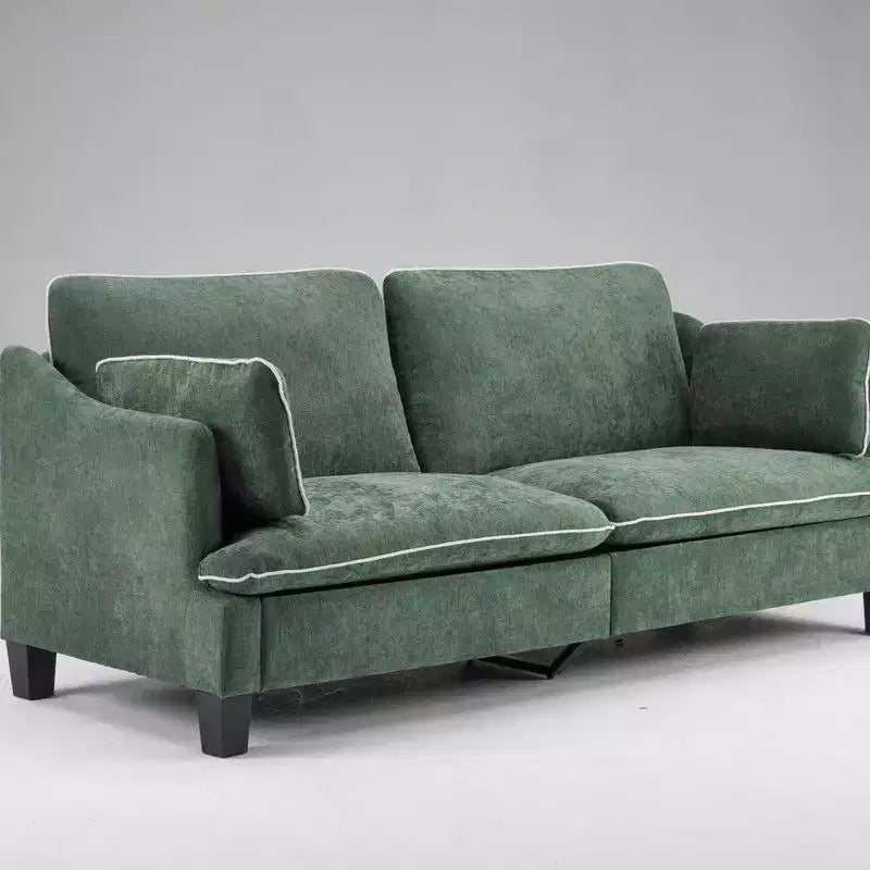 Übergangsstil-Zweisitzersofa mit paspelierten T-Sitzkissen und Leinenmischgewebe