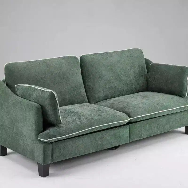 Übergangsstil-Zweisitzersofa mit paspelierten T-Sitzkissen und Leinenmischgewebe