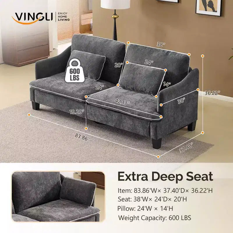 Übergangsstil-Zweisitzersofa mit paspelierten T-Sitzkissen und Leinenmischgewebe