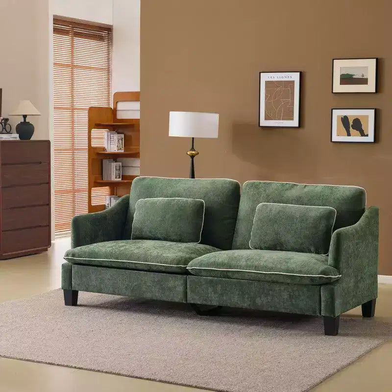 Übergangsstil-Zweisitzersofa mit paspelierten T-Sitzkissen und Leinenmischgewebe