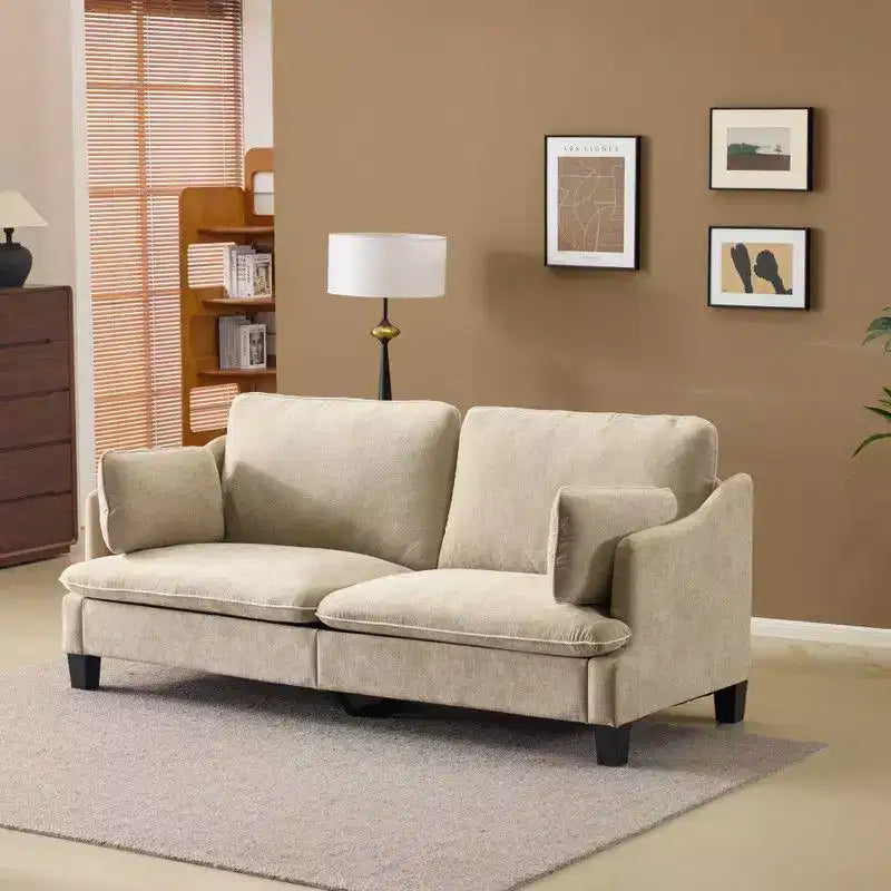 Übergangsstil-Zweisitzersofa mit paspelierten T-Sitzkissen und Leinenmischgewebe