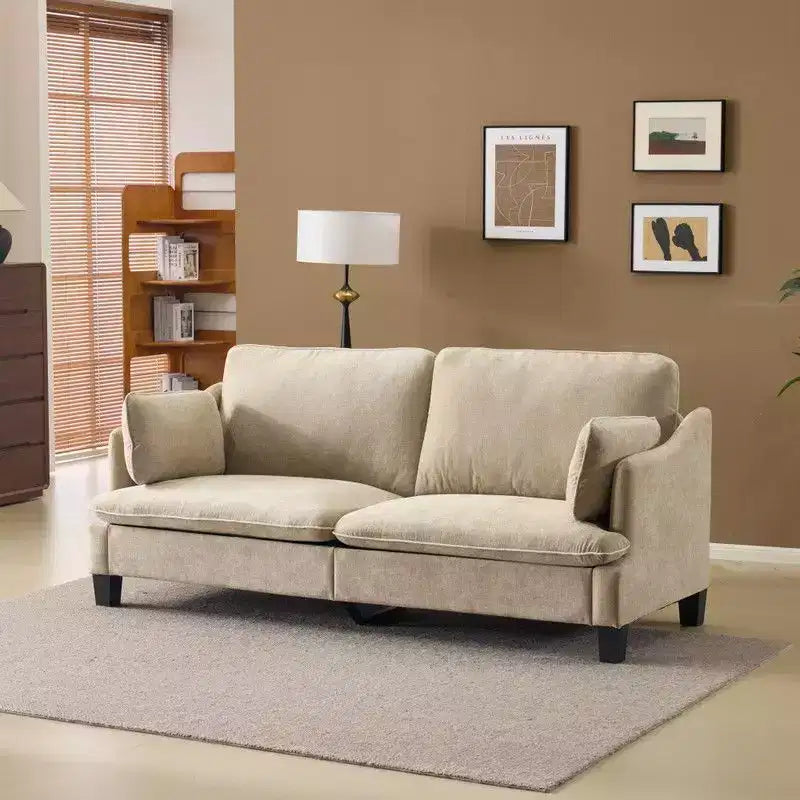 Übergangsstil-Zweisitzersofa mit paspelierten T-Sitzkissen und Leinenmischgewebe