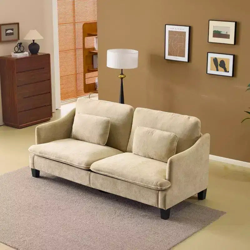 Übergangsstil-Zweisitzersofa mit paspelierten T-Sitzkissen und Leinenmischgewebe