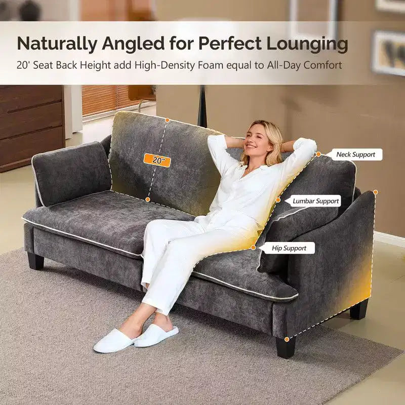 Transitional Loveseat Piped T-Cushions & Linen Blend