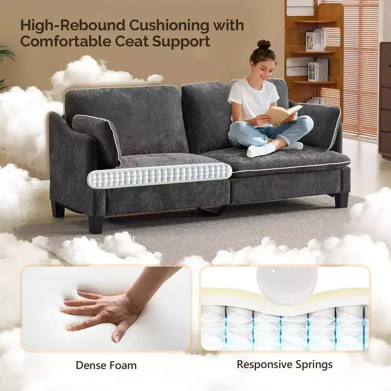 Übergangsstil-Zweisitzersofa mit paspelierten T-Sitzkissen und Leinenmischgewebe
