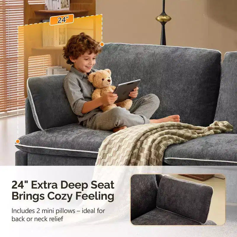 Übergangsstil-Zweisitzersofa mit paspelierten T-Sitzkissen und Leinenmischgewebe
