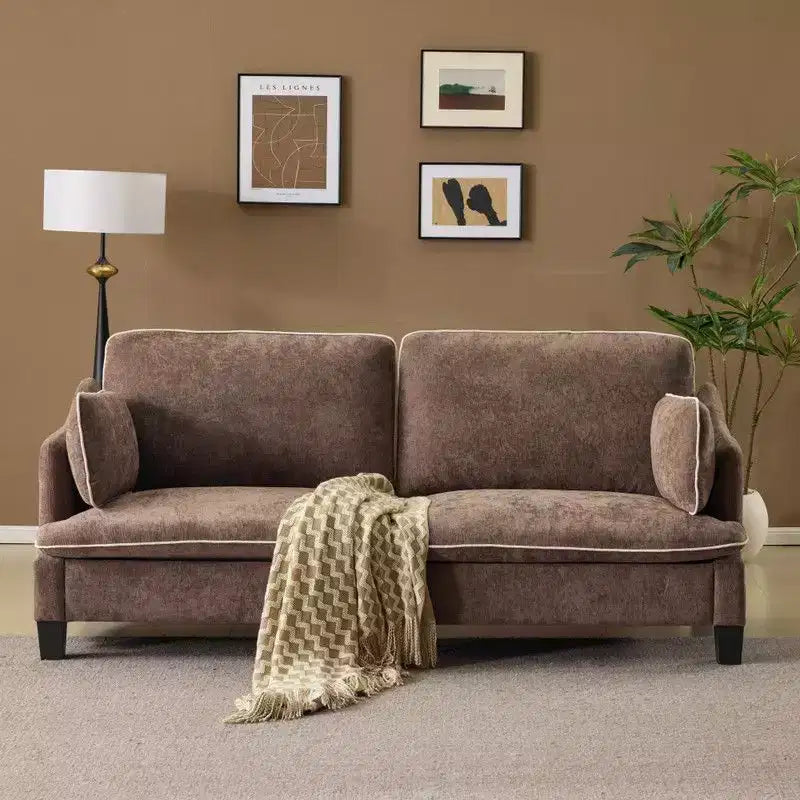 Transitional Loveseat Piped T-Cushions & Linen Blend