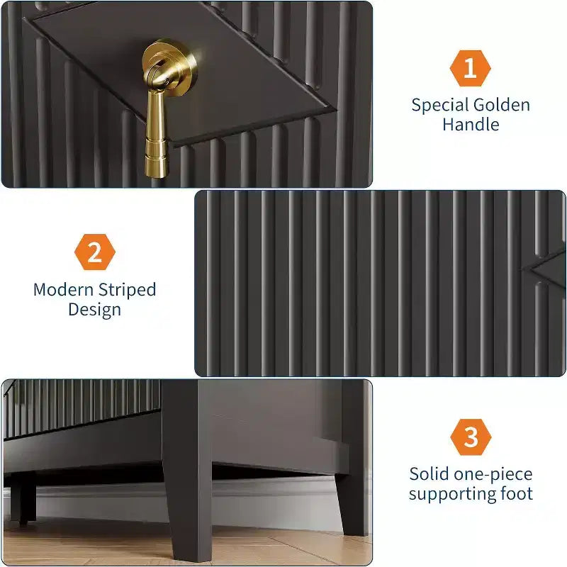 Commode extra large de 54 avec 6 tiroirs et panneaux cannelés, meuble moderne avec finition chêne pouvant servir de meuble TV, pour chambre, salon ou couloir
