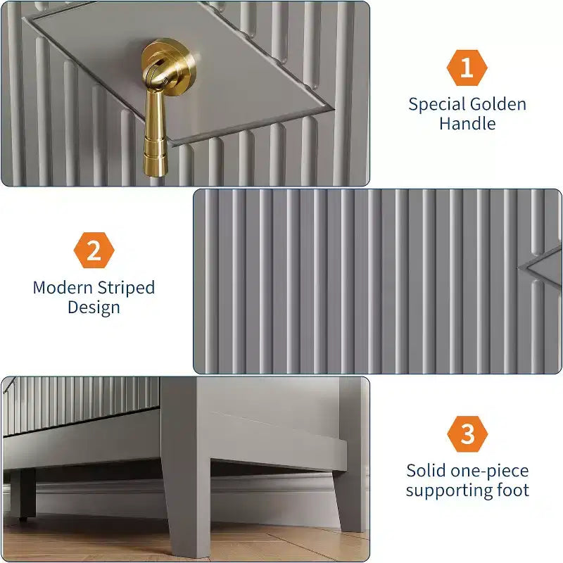 Commode extra large de 54 avec 6 tiroirs et panneaux cannelés, meuble moderne avec finition chêne pouvant servir de meuble TV, pour chambre, salon ou couloir