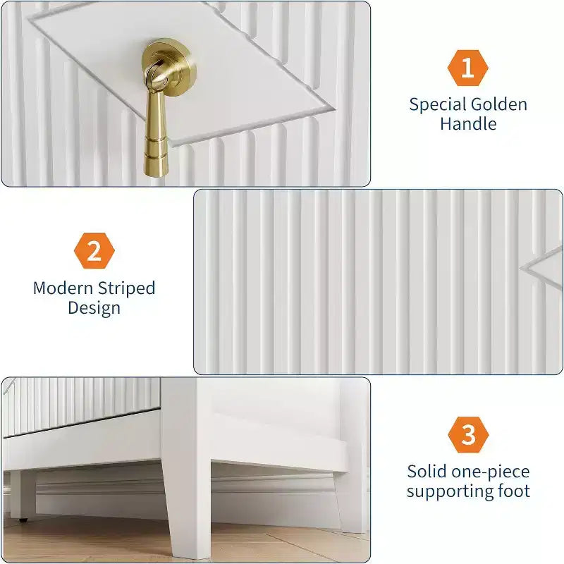 Commode extra large de 54 avec 6 tiroirs et panneaux cannelés, meuble moderne avec finition chêne pouvant servir de meuble TV, pour chambre, salon ou couloir