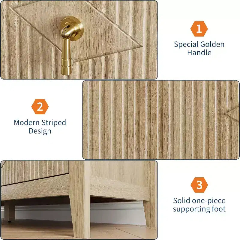 Commode extra large de 54 avec 6 tiroirs et panneaux cannelés, meuble moderne avec finition chêne pouvant servir de meuble TV, pour chambre, salon ou couloir