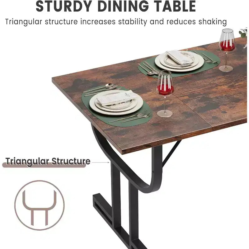 Table de salle à manger rectangulaire de 70.9 pouces pour 4 à 6 personnes, pieds robustes en métal en forme de verre à vin, plateau en bois épais et résistant à l’usure, pour cuisine ou bureau