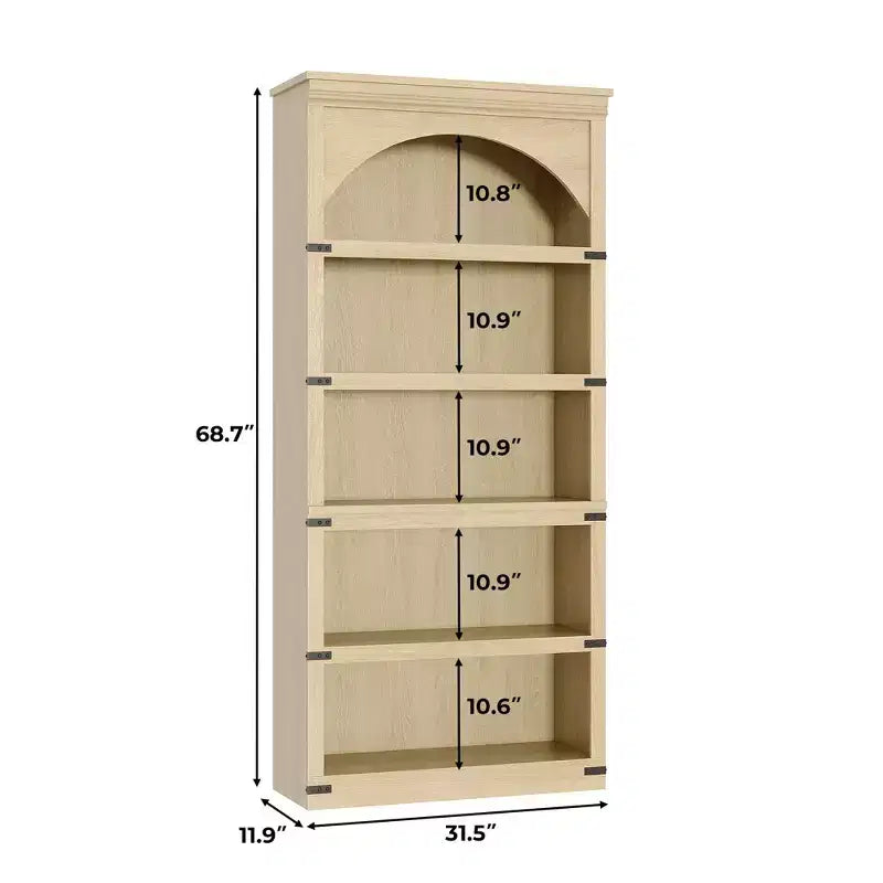 Vitrine arquée de 68 de haut, bibliothèque à 6 niveaux, étagères de rangement sur pied, meuble et décoration pour chambre, salon ou bureau
