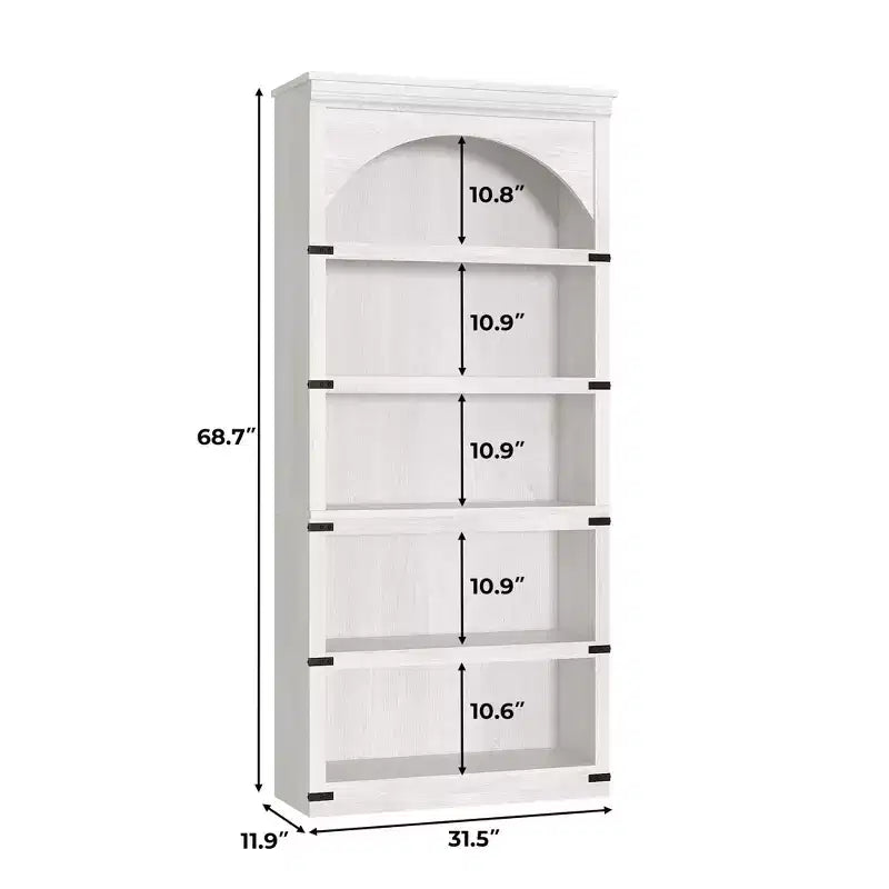 Vitrine arquée de 68 de haut, bibliothèque à 6 niveaux, étagères de rangement sur pied, meuble et décoration pour chambre, salon ou bureau